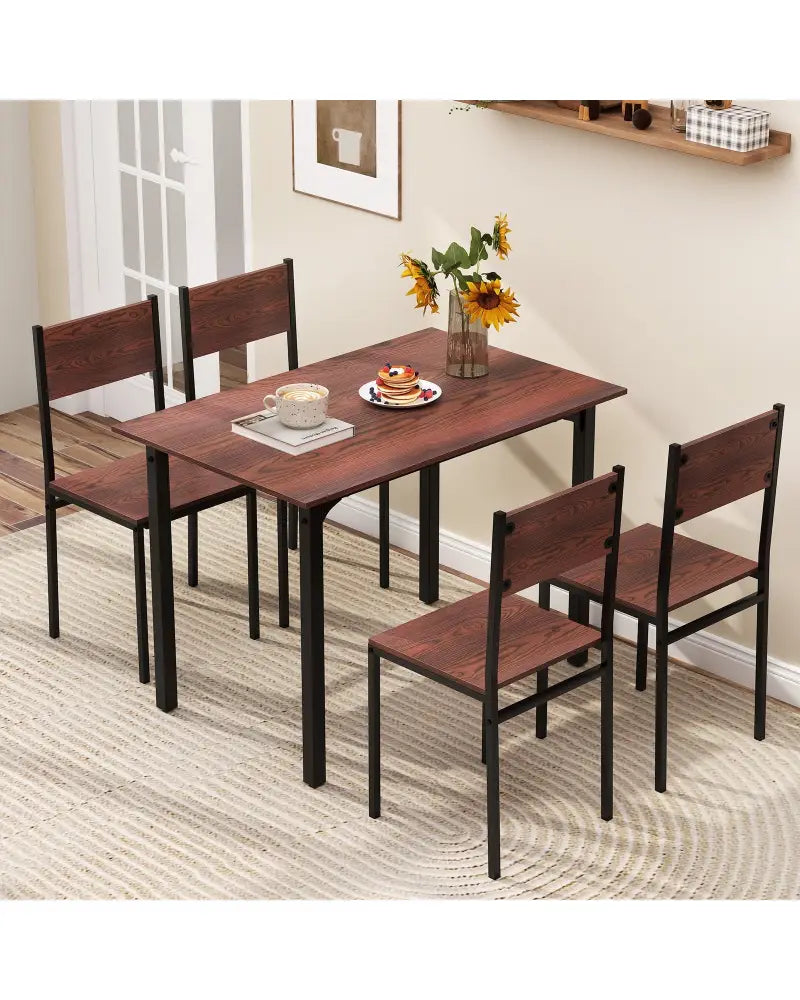5 Piece Dining Table Set Industrial Style Kitchen Table and Chairs for 4-Walnut - Walnut - Dining Room Sets
