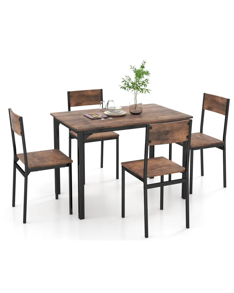 5 Piece Dining Table Set Industrial Style Kitchen Table and Chairs for 4-Rustic Brown - Rustic Brown - Dining Room Sets