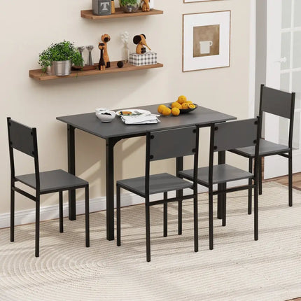 5 Piece Dining Table Set Industrial Style Kitchen Table and Chairs for 4-Grey Costway