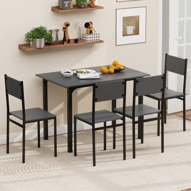 5 Piece Dining Table Set Industrial Style Kitchen Table and Chairs for 4-Grey Costway
