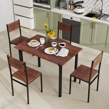 5 Piece Dining Table Set Industrial Style Kitchen Table and Chairs for 4-Walnut Costway