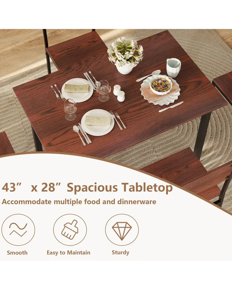 5 Piece Dining Table Set Industrial Style Kitchen Table and Chairs for 4-Walnut - Walnut - Dining Room Sets
