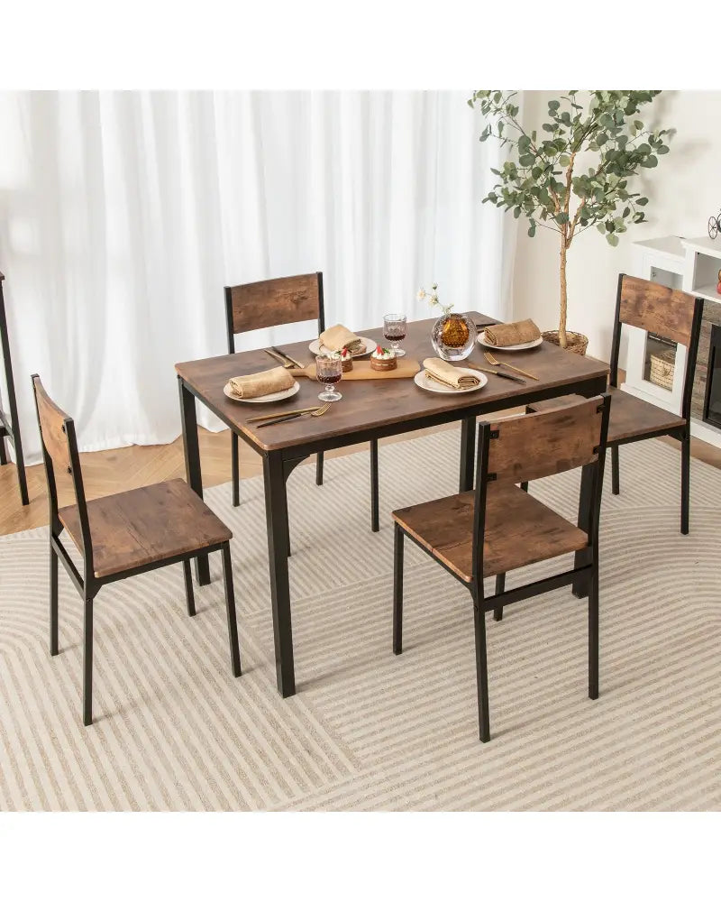 5 Piece Dining Table Set Industrial Style Kitchen Table and Chairs for 4-Rustic Brown - Rustic Brown - Dining Room Sets