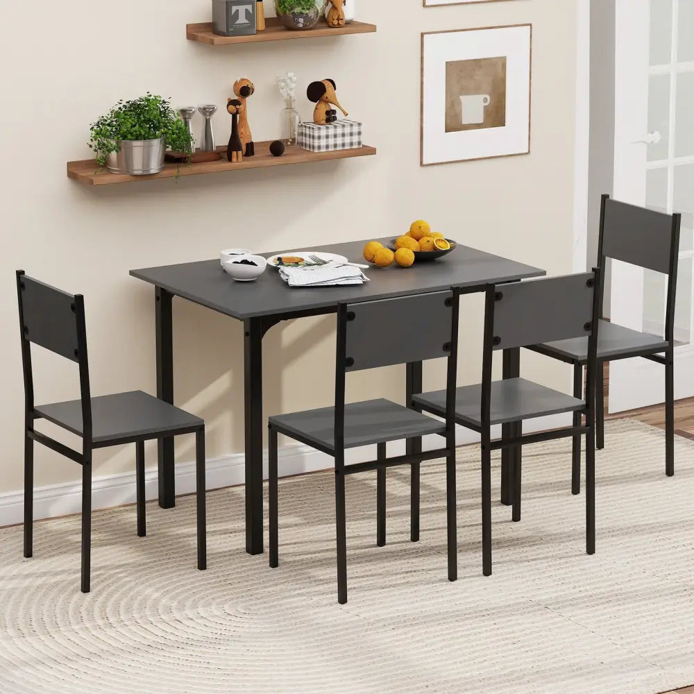 5 Piece Dining Table Set Industrial Style Kitchen Table and Chairs for 4-Grey - Gray - Dining Room Sets