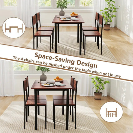 5 Piece Dining Table Set Industrial Style Kitchen Table and Chairs for 4-Walnut Costway