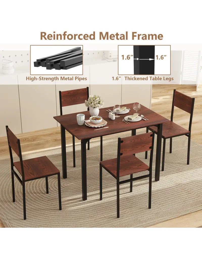 5 Piece Dining Table Set Industrial Style Kitchen Table and Chairs for 4-Walnut - Walnut - Dining Room Sets