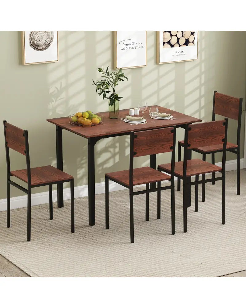 5 Piece Dining Table Set Industrial Style Kitchen Table and Chairs for 4-Walnut - Walnut - Dining Room Sets