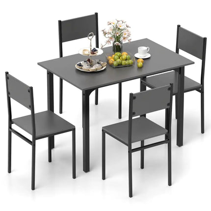 5 Piece Dining Table Set Industrial Style Kitchen Table and Chairs for 4-Grey Costway