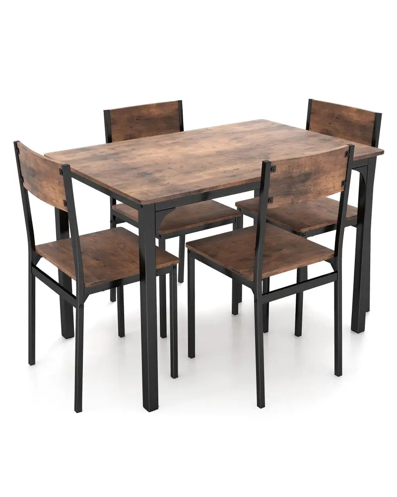 5 Piece Dining Table Set Industrial Style Kitchen Table and Chairs for 4-Rustic Brown - Rustic Brown - Dining Room Sets
