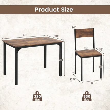 5 Piece Dining Table Set Industrial Style Kitchen Table and Chairs for 4-Rustic Brown Costway
