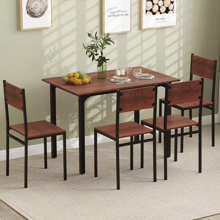 5 Piece Dining Table Set Industrial Style Kitchen Table and Chairs for 4-Walnut Costway