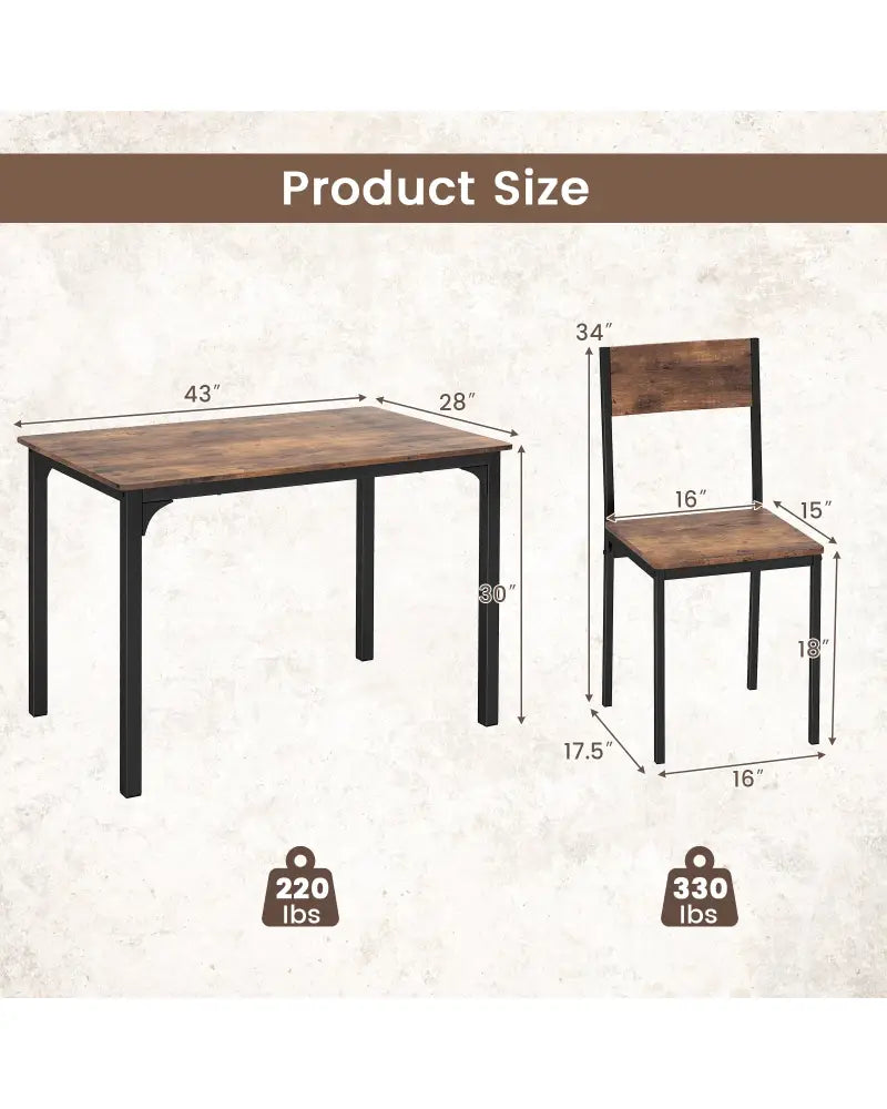 5 Piece Dining Table Set Industrial Style Kitchen Table and Chairs for 4-Rustic Brown - Rustic Brown - Dining Room Sets