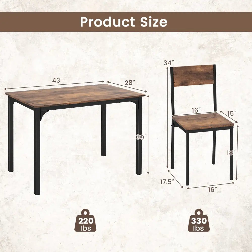 5 Piece Dining Table Set Industrial Style Kitchen Table and Chairs for 4-Rustic Brown - Rustic Brown - Dining Room Sets