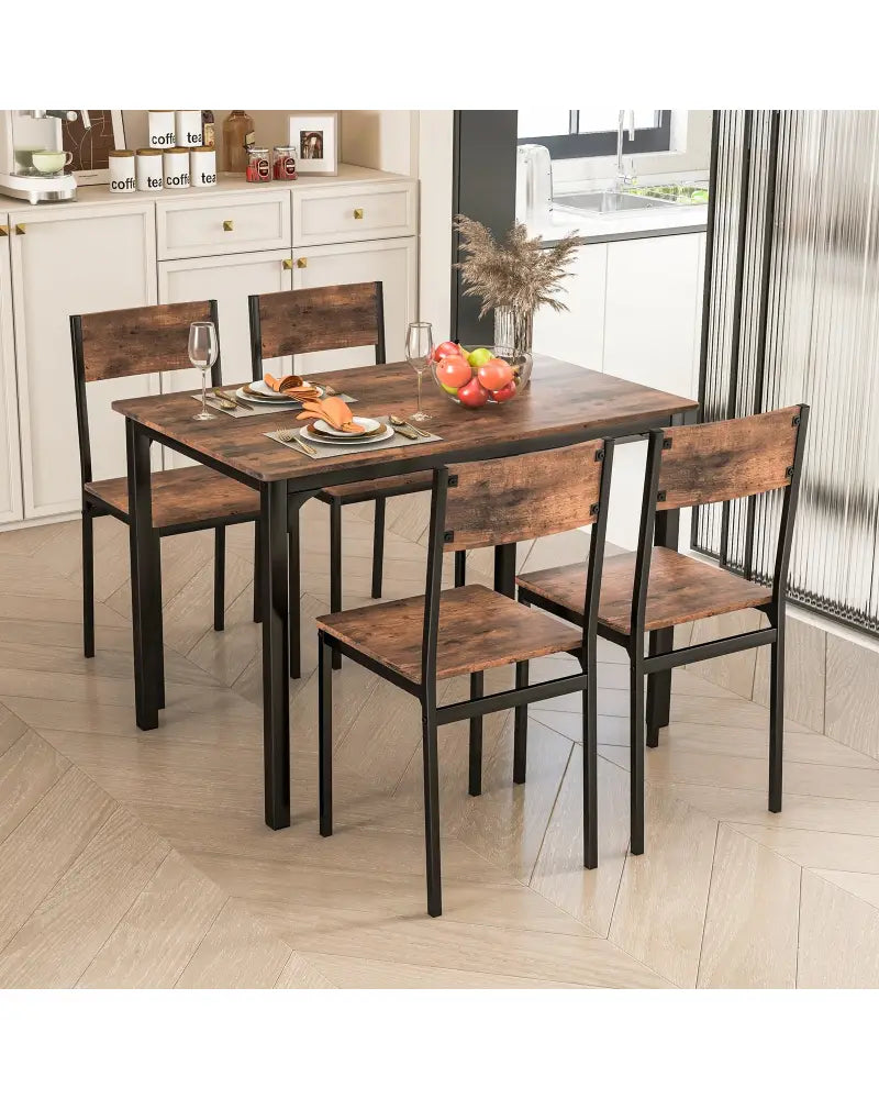 5 Piece Dining Table Set Industrial Style Kitchen Table and Chairs for 4-Rustic Brown - Rustic Brown - Dining Room Sets
