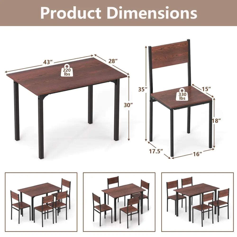 5 Piece Dining Table Set Industrial Style Kitchen Table and Chairs for 4-Walnut - Walnut - Dining Room Sets