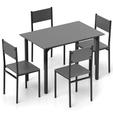 5 Piece Dining Table Set Industrial Style Kitchen Table and Chairs for 4-Grey Costway