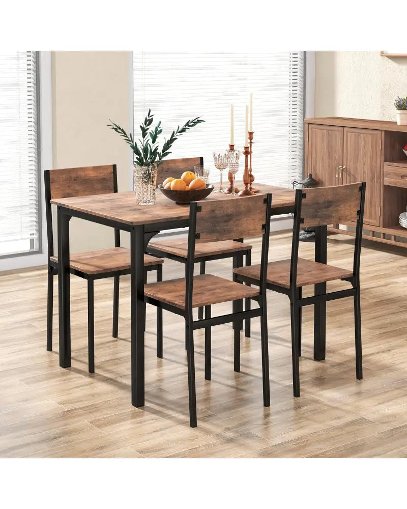5 Piece Dining Table Set Industrial Style Kitchen Table and Chairs for 4-Rustic Brown - Rustic Brown - Dining Room Sets