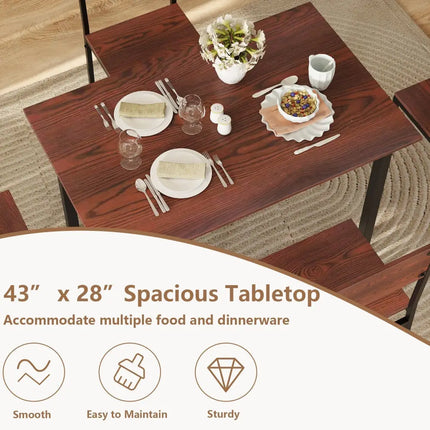 5 Piece Dining Table Set Industrial Style Kitchen Table and Chairs for 4-Walnut Costway