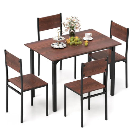 5 Piece Dining Table Set Industrial Style Kitchen Table and Chairs for 4-Walnut Costway
