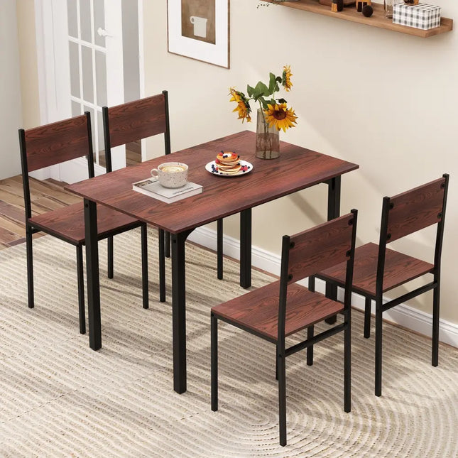 5 Piece Dining Table Set Industrial Style Kitchen Table and Chairs for 4-Walnut Costway