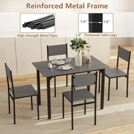 5 Piece Dining Table Set Industrial Style Kitchen Table and Chairs for 4-Grey Costway