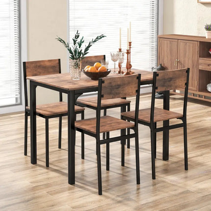 5 Piece Dining Table Set Industrial Style Kitchen Table and Chairs for 4-Rustic Brown Costway