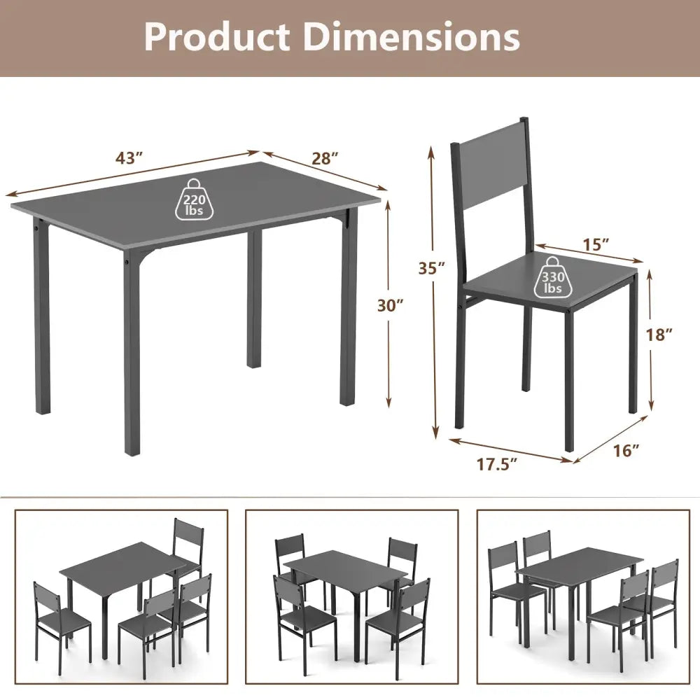 5 Piece Dining Table Set Industrial Style Kitchen Table and Chairs for 4-Grey - Gray - Dining Room Sets