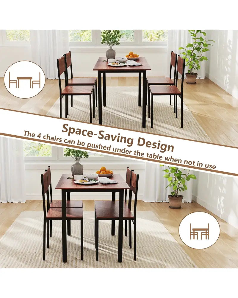 5 Piece Dining Table Set Industrial Style Kitchen Table and Chairs for 4-Walnut - Walnut - Dining Room Sets