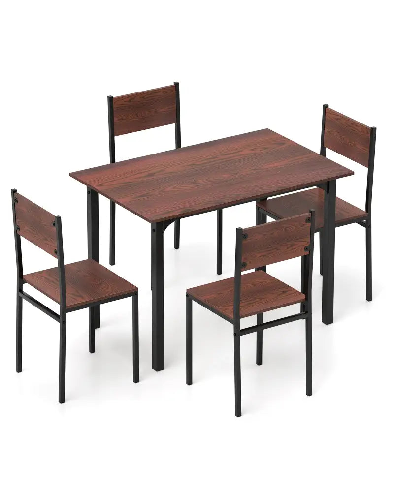 5 Piece Dining Table Set Industrial Style Kitchen Table and Chairs for 4-Walnut - Walnut - Dining Room Sets