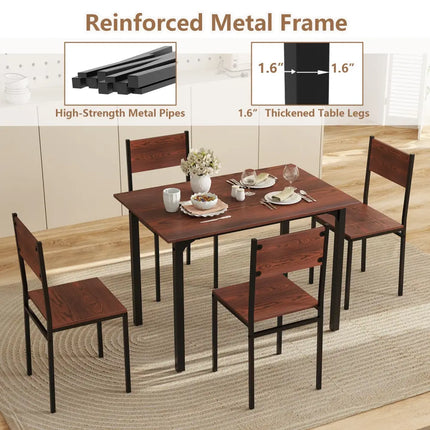 5 Piece Dining Table Set Industrial Style Kitchen Table and Chairs for 4-Walnut Costway