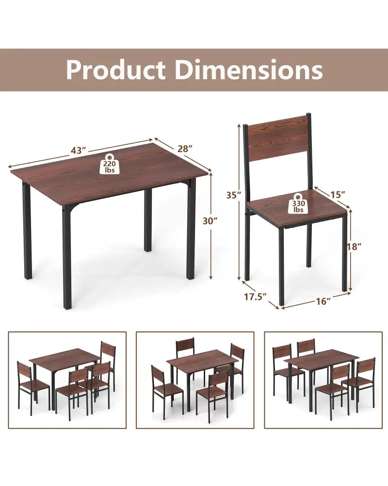 5 Piece Dining Table Set Industrial Style Kitchen Table and Chairs for 4-Walnut - Walnut - Dining Room Sets