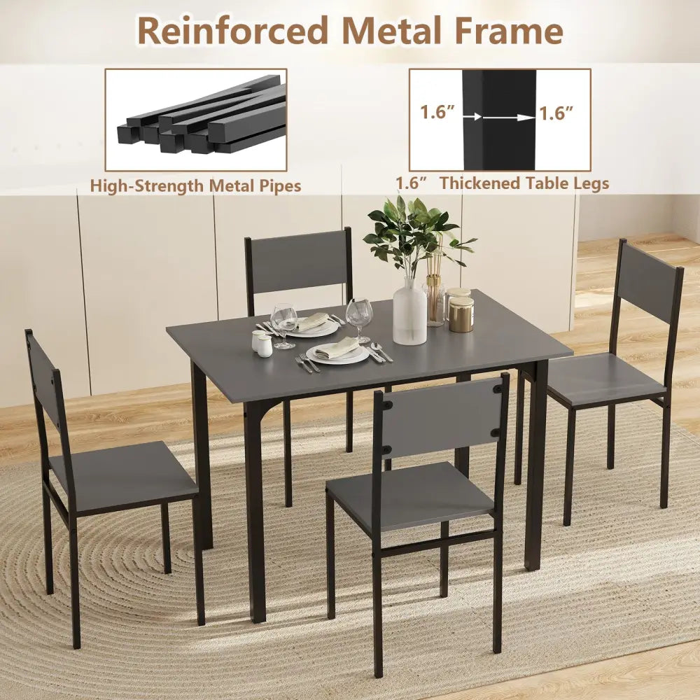 5 Piece Dining Table Set Industrial Style Kitchen Table and Chairs for 4-Grey - Gray - Dining Room Sets