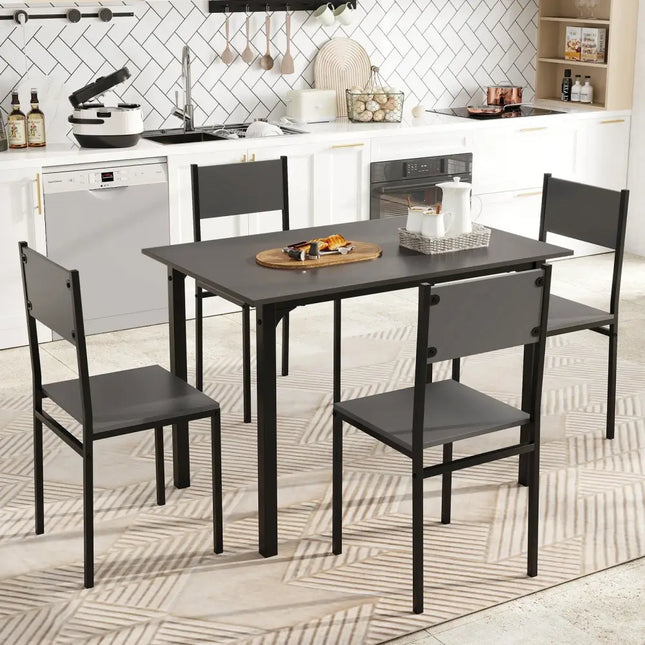 5 Piece Dining Table Set Industrial Style Kitchen Table and Chairs for 4-Grey Costway