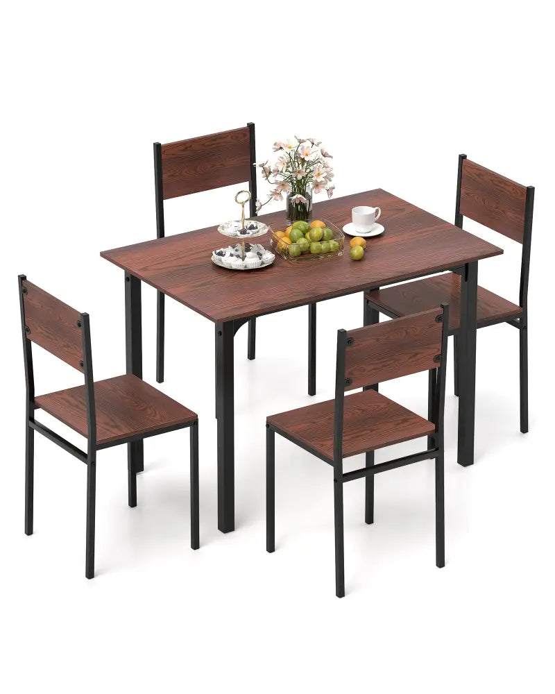 5 Piece Dining Table Set Industrial Style Kitchen Table and Chairs for 4-Walnut - Walnut - Dining Room Sets