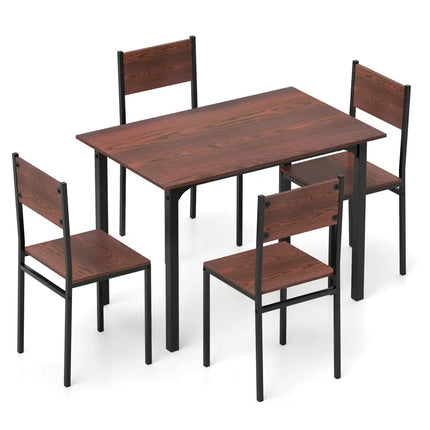 5 Piece Dining Table Set Industrial Style Kitchen Table and Chairs for 4-Walnut Costway