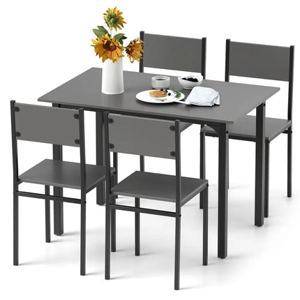 5 Piece Dining Table Set Industrial Style Kitchen Table and Chairs for 4-Grey Costway