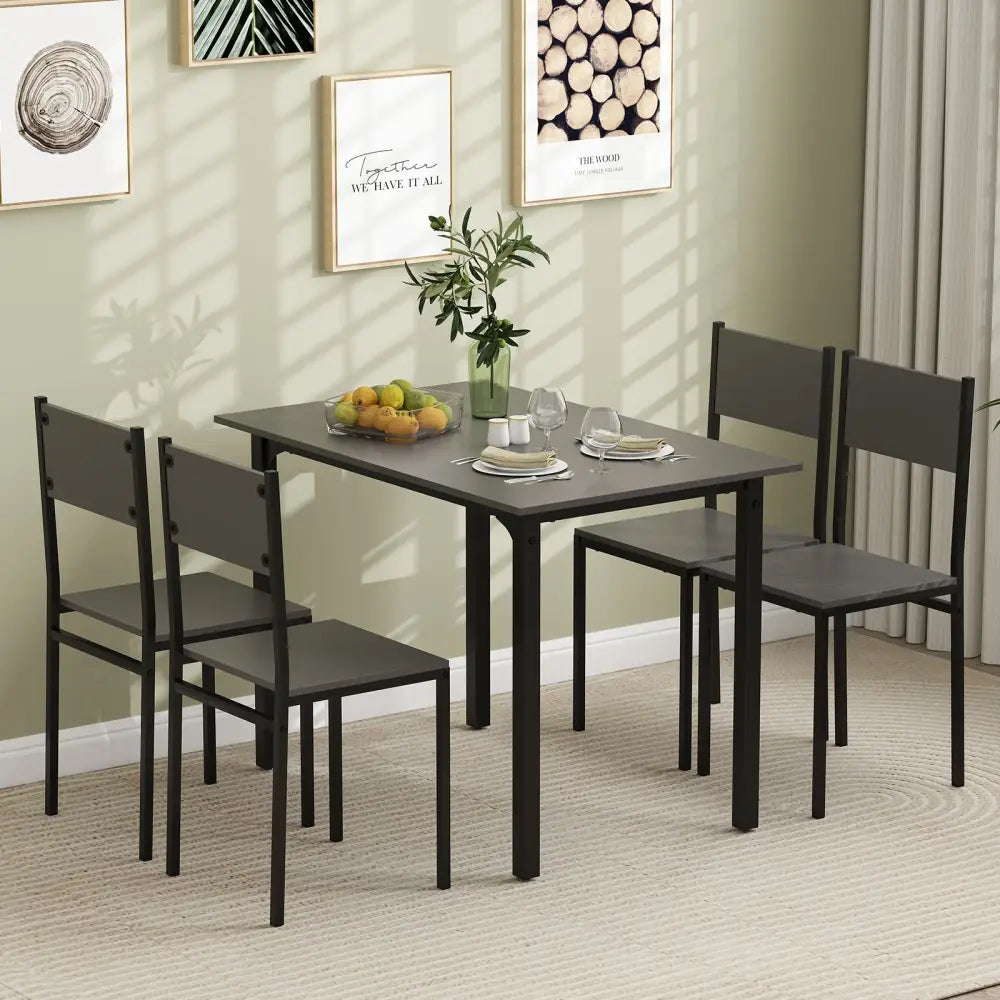 5 Piece Dining Table Set Industrial Style Kitchen Table and Chairs for 4-Grey - Gray - Dining Room Sets