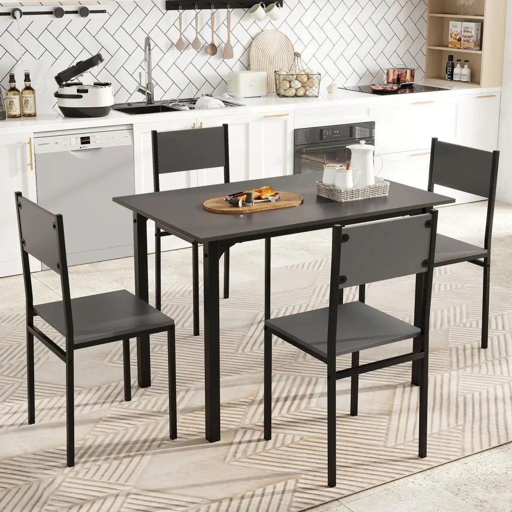 5 Piece Dining Table Set Industrial Style Kitchen Table and Chairs for 4-Grey - Gray - Dining Room Sets