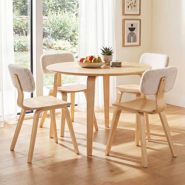 5 Piece Dining Table Set with 4 Padded Dining Chairs and Rubber Wood Table-Natural - Natural - Dining Room Sets