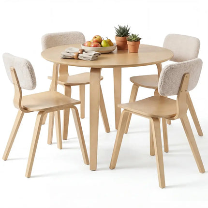 5 Piece Dining Table Set with 4 Padded Dining Chairs and Rubber Wood Table-Natural - Natural - Dining Room Sets