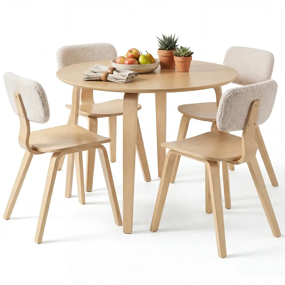 5 Piece Dining Table Set with 4 Padded Dining Chairs and Rubber Wood Table-Natural - Natural - Dining Room Sets