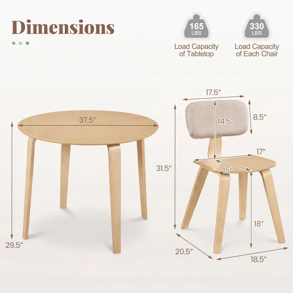 5 Piece Dining Table Set with 4 Padded Dining Chairs and Rubber Wood Table-Natural - Natural - Dining Room Sets