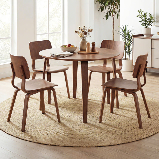 5 Piece Dining Table Set with 4 Padded Dining Chairs and Rubber Wood Table-Walnut & Gray - Walnut & Gray - Dining Room