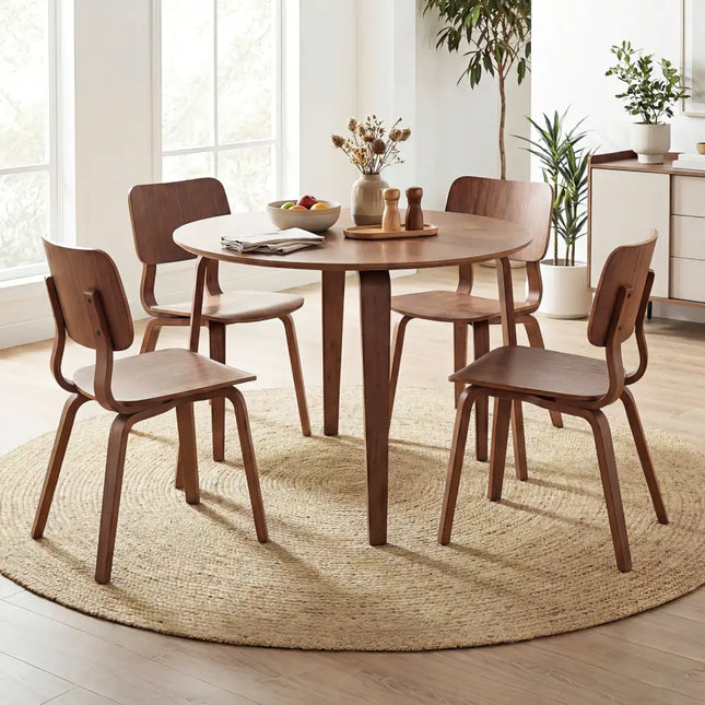 5 Piece Dining Table Set with 4 Padded Dining Chairs and Rubber Wood Table-Walnut & Gray - Walnut & Gray - Dining Room
