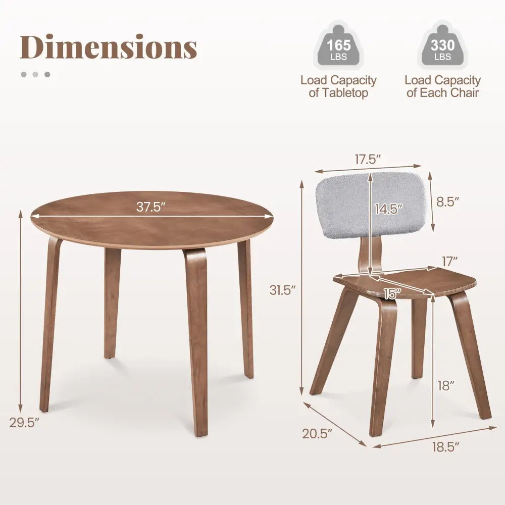 5 Piece Dining Table Set with 4 Padded Dining Chairs and Rubber Wood Table-Walnut & Gray - Walnut & Gray - Dining Room