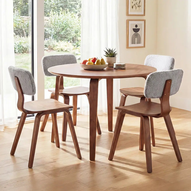 5 Piece Dining Table Set with 4 Padded Dining Chairs and Rubber Wood Table-Walnut & Gray - Walnut & Gray - Dining Room
