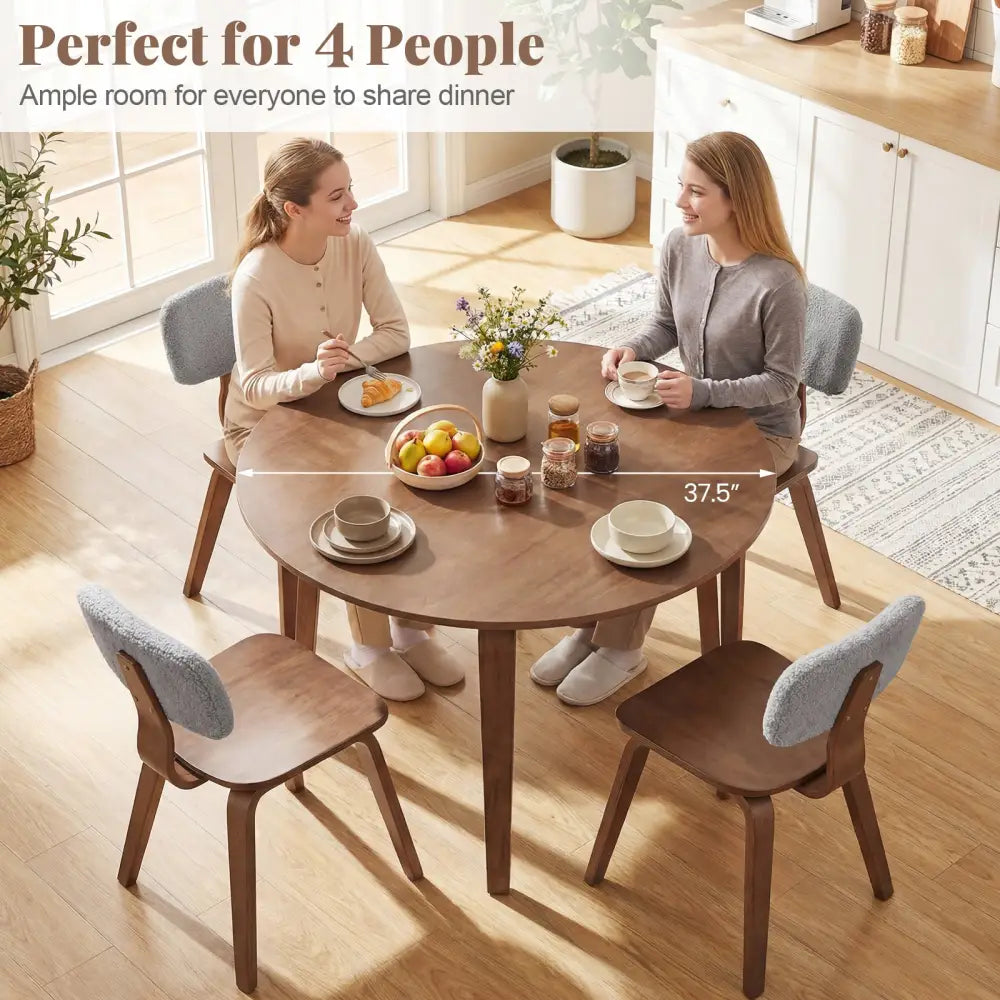 5 Piece Dining Table Set with 4 Padded Dining Chairs and Rubber Wood Table-Walnut & Gray - Walnut & Gray - Dining Room