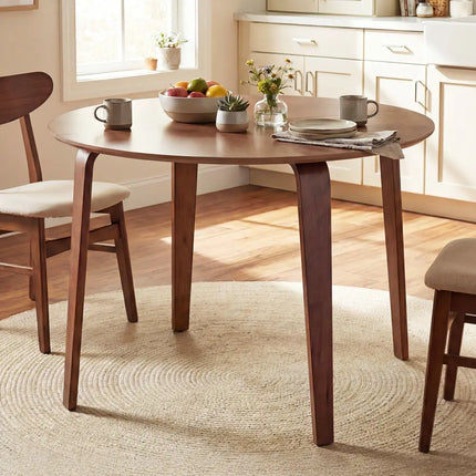 5 Piece Dining Table Set with 4 Padded Dining Chairs and Rubber Wood Table-Walnut & Gray - Walnut & Gray - Dining Room
