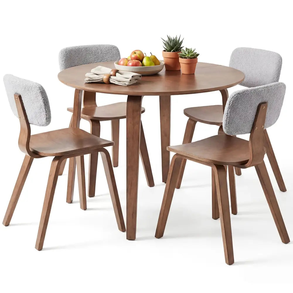 5 Piece Dining Table Set with 4 Padded Dining Chairs and Rubber Wood Table-Walnut & Gray - Walnut & Gray - Dining Room