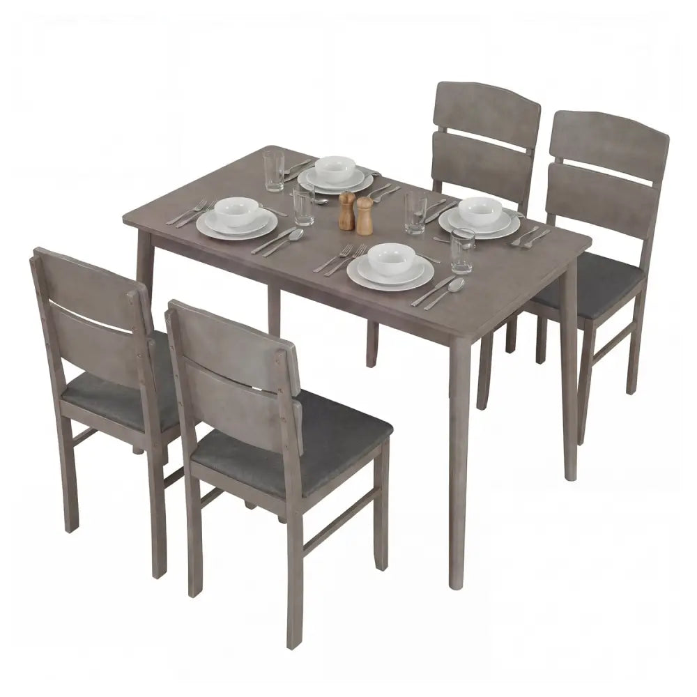 5-Piece Dining Table Set with High Curved Back for 4 People-Gray - Gray - Dining Room Sets